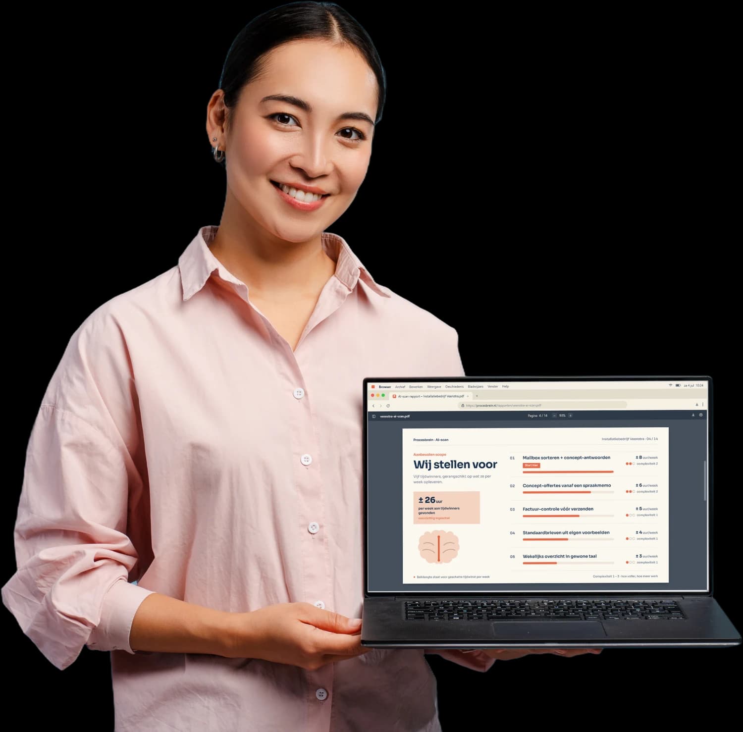 Het scan-rapport wordt op een laptop gepresenteerd